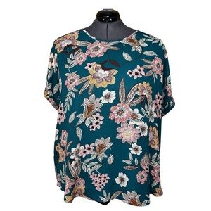 Maurices Teal Floral Zipper Back Blouse (Size 3X)